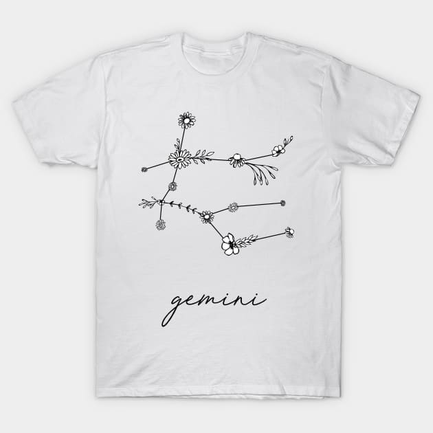 Gemini Zodiac Wildflower Constellation T-Shirt by aterkaderk